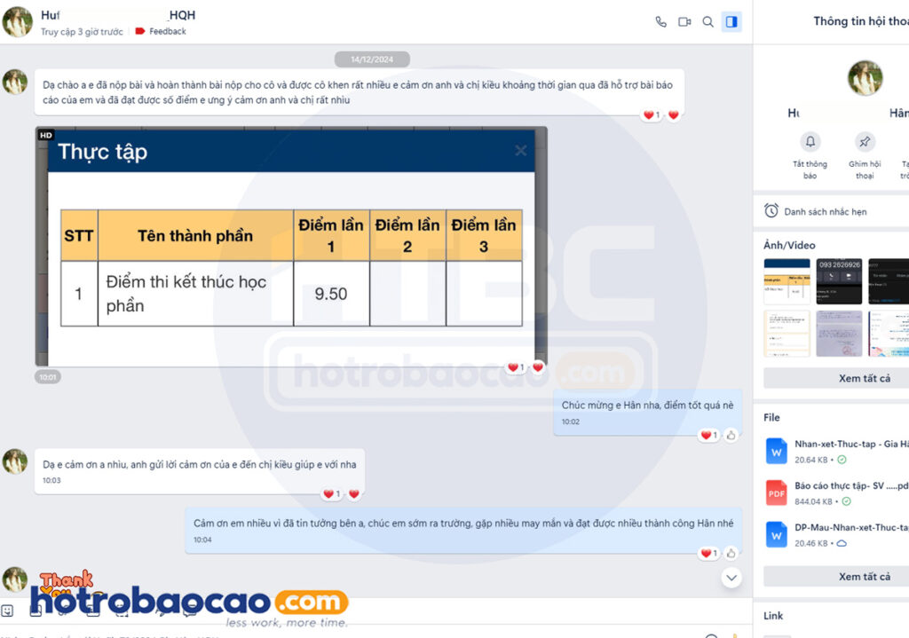 Khách hàng feedback hotrobaocao dichvuthuctap