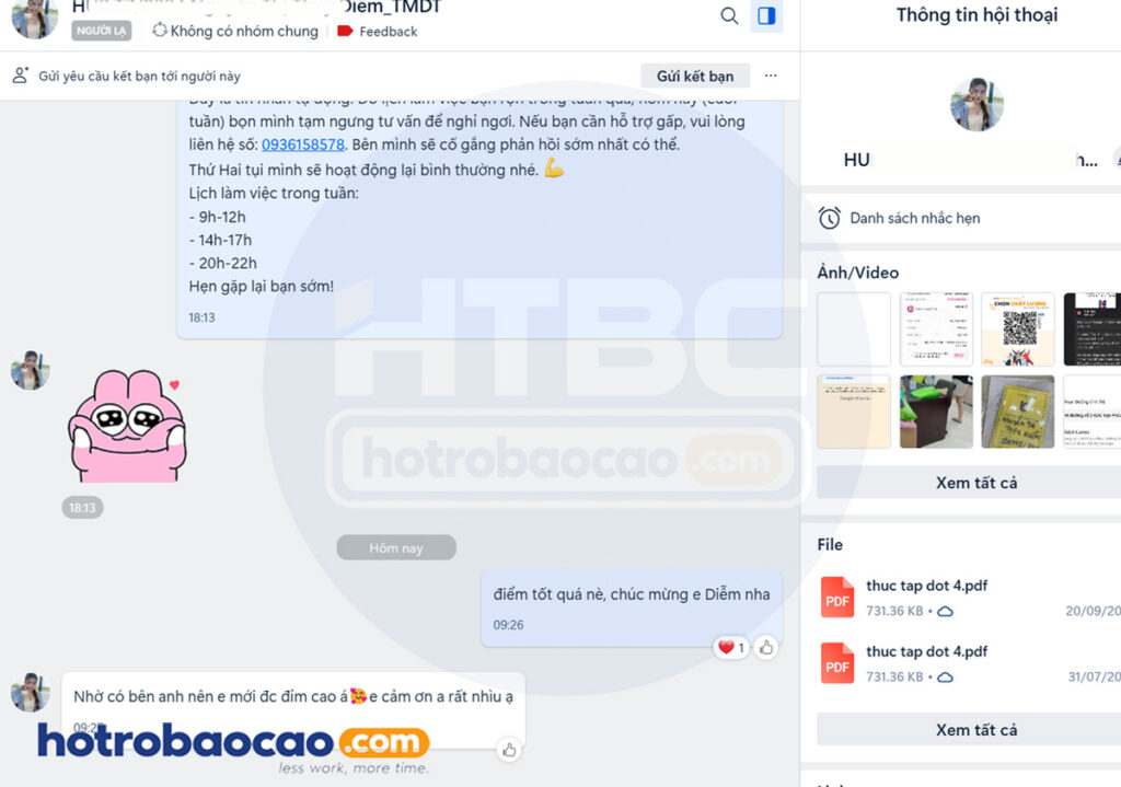 Khách hàng feedback hotrobaocao dichvuthuctap