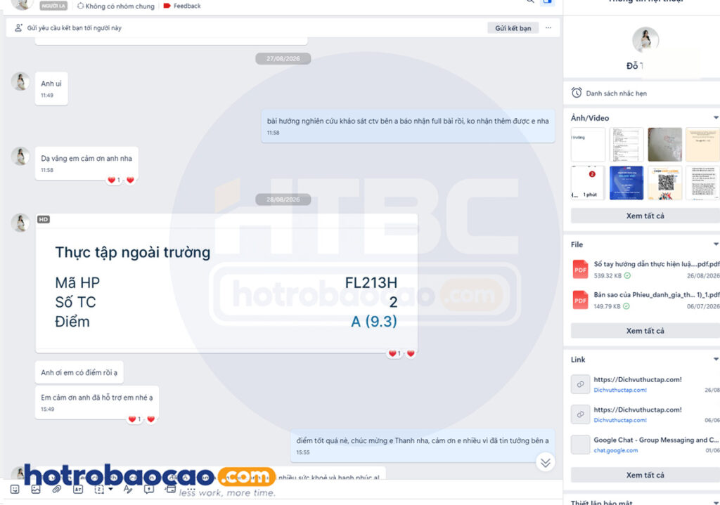 Khách hàng feedback hotrobaocao dichvuthuctap