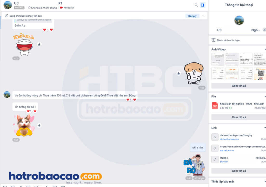 Khách hàng feedback hotrobaocao dichvuthuctap