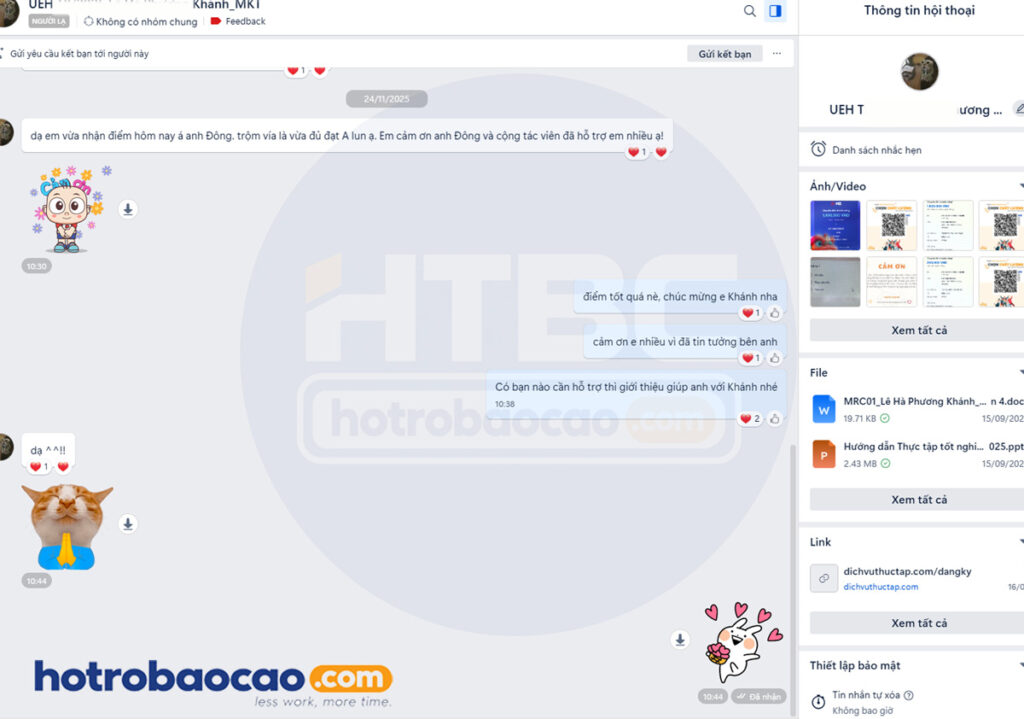 Khách hàng feedback hotrobaocao dichvuthuctap