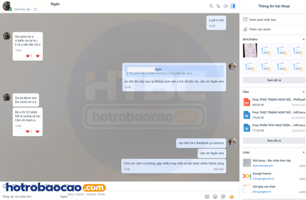 Khách hàng feedback hotrobaocao dichvuthuctap