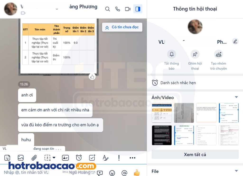 Khách hàng feedback hotrobaocao dichvuthuctap