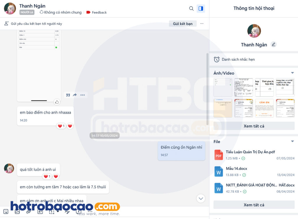 Khách hàng feedback hotrobaocao dichvuthuctap